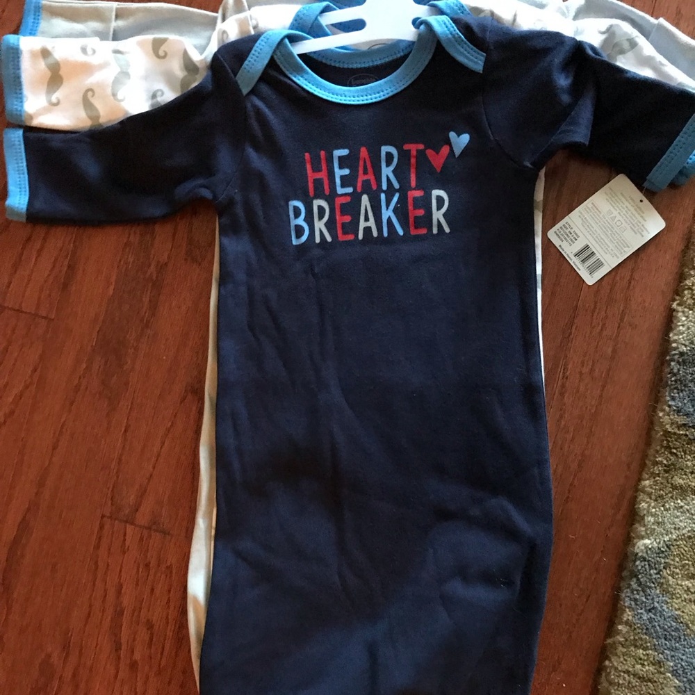 Boy 0-6 month baby gowns (3) and a onesie